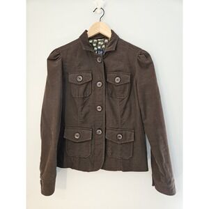Gap Brown Corduroy Utility Jacket Butterfly Lining Size 4 Military Style Pockets
